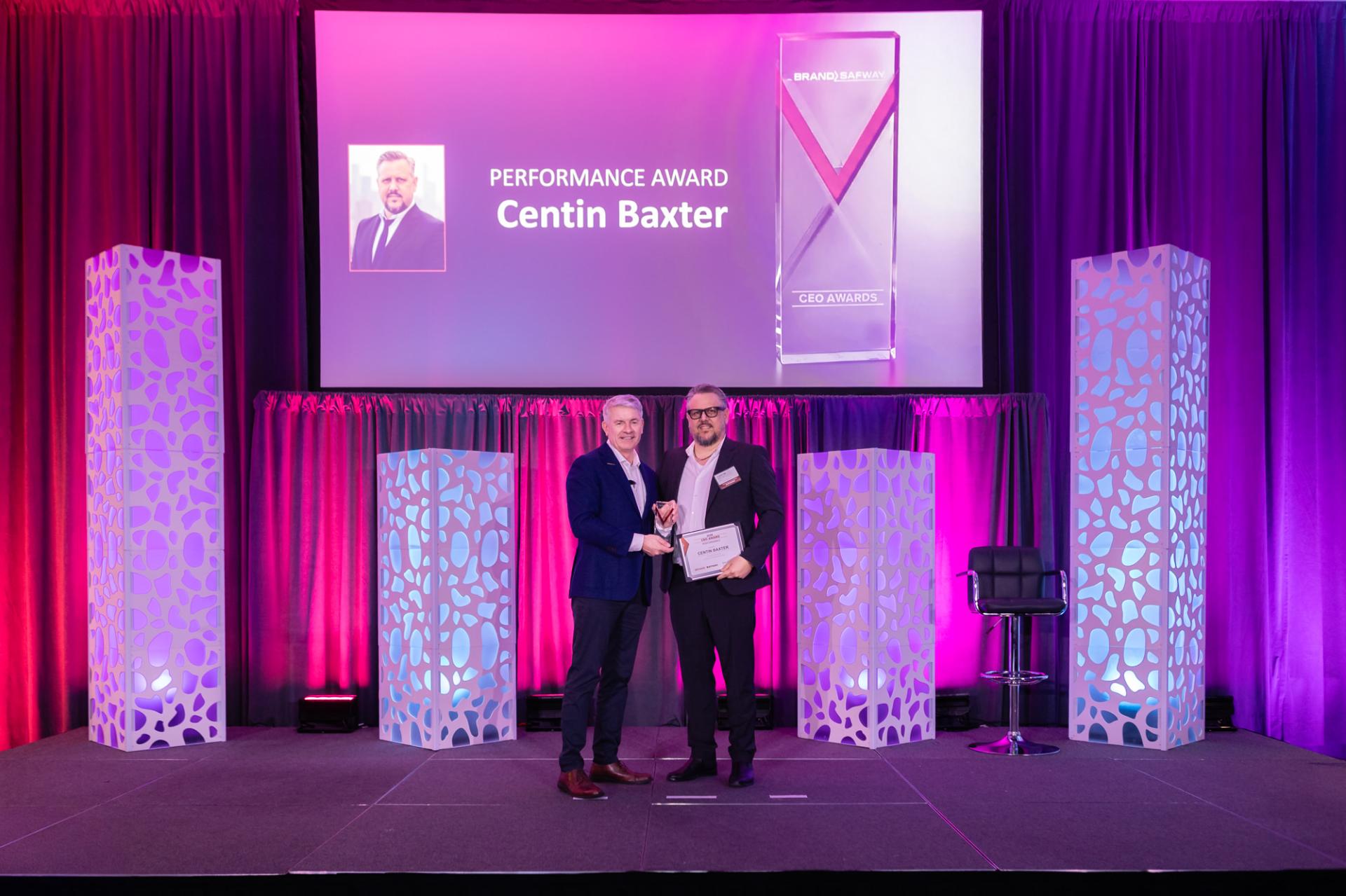 Centin Baxter receiving the 2025 CEO Performance Award at the 2026 BrandSafway CEO Awards ceremony